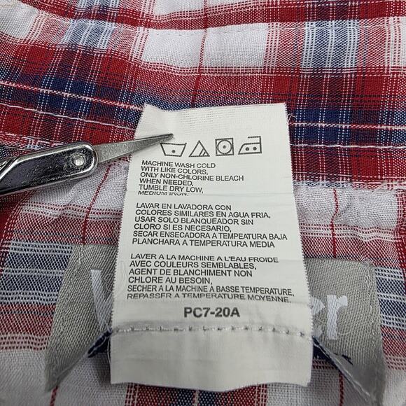 Wrangler Wrancher Shirt Mens XLT Red White Blue Plaid Pearl Snap Western Rodeo - Picture 15 of 15